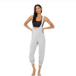 Alo Layback Jumpsuit in heather gray with tags.
